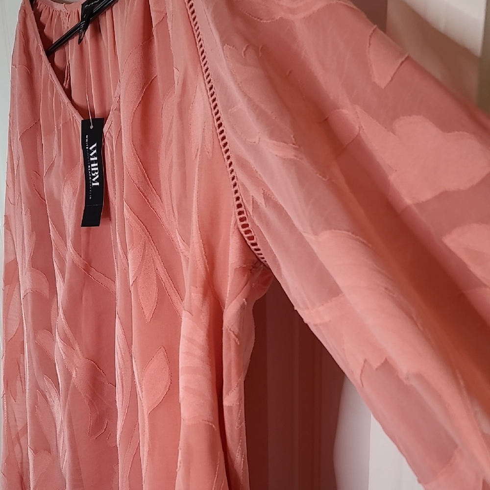 WHITE HOUSE BLACK MARKET Elegant Chic Peach Blouse with Sheer Sleeves Women's Lg